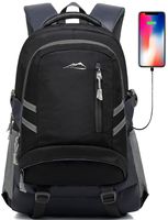 Backpack Bookbag for School Student College Travel Business with USB Charging Port 15.6 inch Laptop compartment Anti theft Night Light Reflective Luggage Straps (Black)