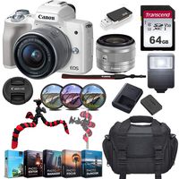 Canon EOS M50 Mirrorless Digital Camera w/EF-M 15-45mm f/3.5-6.3 is STM Lens & 64GB SD Card Bundle (White)