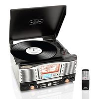 Updated Version Classic Style Turntable - Built-in Speakers, Wireless Record Player, Record Player Convert Vinyl to Mp3, CD/Radio/USB/SD/MP3/WMA, 2 Speed Turntable: 33, 45, RPM - Pyle PTCD8UB (Black)