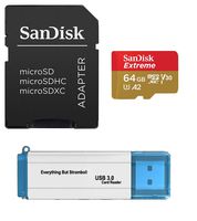 SanDisk 64GB Memory Card Extreme Works with Gopro Hero 7 Black, Silver, Hero7 White UHS-1 U3 A2 Micro SDXC with Everything But Stromboli 3.0 Micro/SD Card Reader