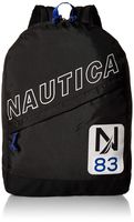 Nautica Men's Diagonal Zip Polyester Resistant Laptop Backpack, Black/Patch), One Size