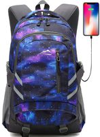 Backpack Bookbag for School College Student Sturdy Travel Business Laptop Compartment with USB Charging Port Luggage Chest Straps Night Light Reflective (Galaxy Color C)