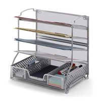 Simple Trending 5-Trays Mesh Desk File Organizer Vertical Document Letter Tray Wall File Holder with Drawer Organizer for Office Home, Silver