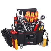 NoCry Heavy Duty Canvas Tool Pouch with 7 Roomy Pockets, 10 Tool Loops, Adjustable Waist Strap, and Sturdy Hook'n'Loop Belt Flap. Black
