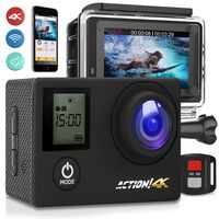 SereneLife 4K Ultra HD WiFi Pro Sport Action Camera - 1080p UHD Sports Mini Digital Video Camcorder Kit w/ 2" Monitor Screen - Waterproof Case, Strap, Helmet Mount Accessories Included - SL4KDSBK