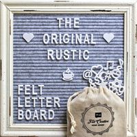 Gray Felt Letter Board with Rustic White Wood Farmhouse Vintage Frame and Stand by Felt Creative Home Goods | 10x10 Inch Antique Changeable Message Board 350 White Alphabet Letters, Numbers, Emojis