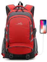 Backpack for School College Student Travel Business Bookbag with USB Charging Port Fit 15.6 inch Laptop Night Light Reflective Chest Luggage Straps (Red)
