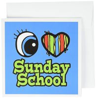 3dRose Bright Eye Heart I Love Sunday School Greeting Cards, 6" x 6", Set of 12 (gc_106587_2)