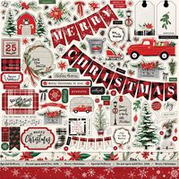 Carta Bella Paper Company CBCM106014 Christmas Market Element Sticker, red, Green, Black, Woodgrain, Cream