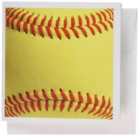 3dRose Softball close-up photography print - yellow and red soft ball for sport fans - Greeting Cards, 6 x 6 inches, set of 12 (gc_120271_2)