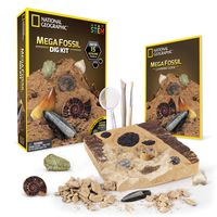 NATIONAL GEOGRAPHIC Mega Fossil Dig Kit - Excavate 15 real fossils including Dinosaur Bones, Mosasaur & Shark Teeth - Great STEM Science gift for Paleontology and Archeology enthusiasts of any age