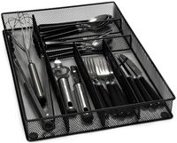 Flatware Drawer Organizer - Slip Resistant Kitchen Tray with 6 Sections to Neatly Arrange Cutlery and Serving Utensils. Also Great to Keep Your Desk Drawer and Office Supplies Well Organized (Black)