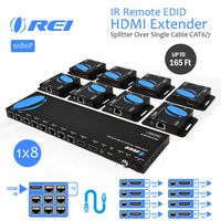 OREI 1x8 HDMI Extender Splitter Multiple Over Single Cable CAT6/7 1080P with IR Remote EDID Management - Up to 165 Ft - Loop Out - Low Latency - Full Support