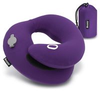 BCOZZY Inflatable Travel Pillow, Patented Neck & Chin Support for Comfortable Sleep on Airplane & Car, Compact & Lightweight, Machine Washable Cover, Matching Luxury Bag. Adult, Purple