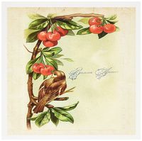 3dRose French Vintage Happy Healthy New Year With Bird n Cherries - Greeting Cards, 6 x 6 inches, set of 12 (gc_109596_2)