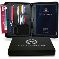 Mastery Prestige Zippered Portfolio/Padfolio Organizer - PU Leather Case with Tablet Sleeve, A4 Notebook, Phone & Business Cards Holders - Professional Interview Document Binder, File Folder