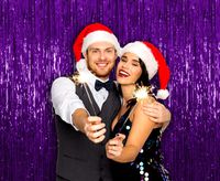 Purple Foil Fringe Tinsel 3 x 8 Feet Violet Metallic Curtains Pack of 3 Photo Booth Props Backdrop for Halloween Birthday Baby Shower Engagement Party Supplies