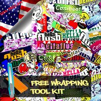 Free Tool Kit STB JDM Bomber Anime Graffiti Cartoon Car Auto Laptop Vinyl Wrap Sticker Decal Film Sheet - 60"X60"