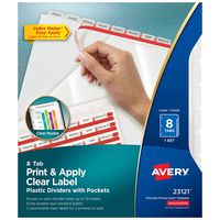 Avery 8-Tab  Plastic Dividers with Pockets, Easy Print & Apply Clear Label Strip, Index Maker, 1 Set (23121)