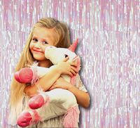 White Rainbow Iridescent Foil Fringe Metallic Curtains 3 x 8 Feet Tinsel Laser Pack of 4 Photo Booth Prop Backdrop Decoration for Unicorn Baby Shower Birthday Party