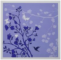 3dRose Blue on Blue Cherry Blossoms With A Hummingbird and Butterflies - Greeting Cards, 6 x 6 inches, set of 6 (gc_78450_1)