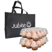 12 Cupcake Disposable Plastic Containers - 12 Compartment Clear Holders for Regular Sized Muffins, Bulk of Dozen Count Boxes, Plus Free Gift Bag Carrier for Easy Handling only from Jubee