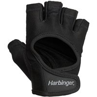 Harbinger Women's Power Weightlifting Gloves with StretchBack Mesh and Leather Palm (1 Pair), Black/Black, Large (Fits 7.5 - 8 Inches)