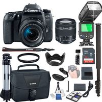 Canon EOS 77D with 18-55mm f/4-5.6 is STM + 32GB Memory + Camera Bag + TTL Speed Light + Pro Filters,(23pc Bundle)