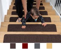 EdenProducts Patent Pending Non Slip Carpet Stair Treads, Set of 15, Rug Non Skid Runner for Grip and Beauty. Safety Slip Resistant for Kids, Elders, and Dogs. 8" X 30", Brown, Pre Applied Adhesive