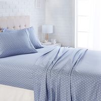 AmazonBasics Lightweight Super Soft Easy Care Microfiber Sheet Set with 16" Deep Pockets - King, Blue Damask