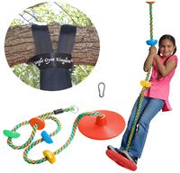 Jungle Gym Kingdom Tree Swing Climbing Rope with Platforms Disc Swings Seat - Outdoor Playground Set Accessories Tree House Flying Saucer Swing Outside Kids Toys - Snap Hook and 4 Feet Strap