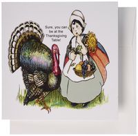 3dRose Vintage Thanksgiving Turkey and Girl - Greeting Cards, 6 x 6 inches, set of 12 (gc_36429_2)