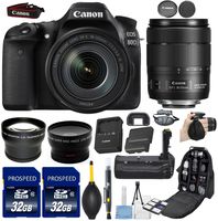 Canon EOS 80D DSLR Camera with EF-S 18-135mm f/3.5-5.6 Image Stabilization USM Lens + 58mm Wide Angle + 2.2X Telephoto Lens + 2Pcs 32GB Commander Memory Card + Battery Grip + Extra Battery + Backpack