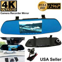 4K Ultra 5 in 300mm 1296P Full HD Blue Tint Front/Back Up Reverse Rear Camera Video Recorder Rearview Rear-View Mirror