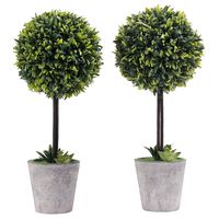 MyGift Artificial Boxwood Topiary Tree in Modern Gray Pulp Planter, Set of 2