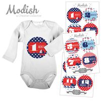 12 Monthly Baby Stickers, Nautical, Navy, Blue, Red, Boy, Girl, Gender Neutral, Baby Belly Stickers, Monthly Onesie Stickers, First Year Stickers Months 1-12, Chevron, Sail Boat, Anchor, Ocean Waves, Whale, Baby Boy, Baby Girl, Gender Neutral