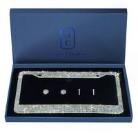 1 Pack Luxury Handcrafted Bling White Rhinestone Premium Stainless Steel License Plate Frame with Gift Box | 1000+ pcs Finest 14 Facets SS20 Clear White Rhinestone Crystal | Anti-Theft Screw Cap
