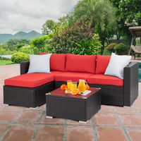 Walsunny Outdoor Furniture Patio Sets,Low Back All-Weather Small Rattan Sectional Sofa with Tea Table&Washable Couch Cushions&Upgrade Wicker(Black Rattan) (3-Piece, Red)
