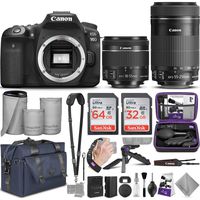 Canon EOS 90D DSLR Camera and Canon EF-S 18-55mm f/3.5-5.6 is STM + EF-S 55-250mm f/4-5.6 is STM Lens with Altura Photo Complete Accessory and Travel Bundle