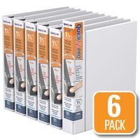QuickFit PRO Heavy Duty Single Touch View Binder, 1.5 Inch, Locking D Ring, White, 6 Pack (90020-06)