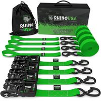 RHINO USA Ratchet Straps Heavy Duty Tie Down Set, 5,208 Break Strength - (4) Heavy Duty 1.6" x 8' Cargo Tiedowns with Padded Handles & Coated Chromoly S Hooks + (4) Soft Loop Tie Downs Strap (GREEN)