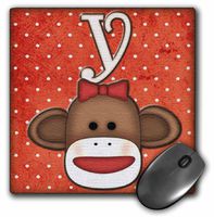 3dRose LLC 8 x 8 x 0.25 Inches Mouse Pad, Cute Sock Monkey Girl Initial Letter Y (mp_102828_1)