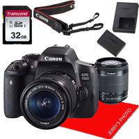 Canon EOS 750D / Rebel T6i DSLR Camera w/Canon EF-S 18-55mm F/3.5-5.6 is STM Zoom Lens + 32GB Memory Bundle (8pcs)