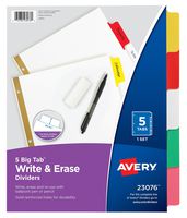 Avery Big Tab Write & Erase Dividers, 5 Multicolor Tabs, Case Pack of 48 Sets (23076)