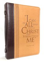 Bible Cover - "I Can Do All Things Through Christ" Philippians 4:13 - Large Two-Tone Burgundy/Tan