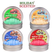 Crazy Aaron's Thinking Putty 2.75" Tin Holiday Four Pack (4.8 oz) - Cocoamallow, Gingersnapper, Wintermint, and Ciderlicious - 4 Holiday (Christmas) Scented Thinking Putties Bundle  - Never Dries Out