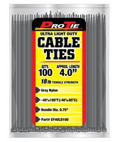 Pro Tie GY4ULD100 4-Inch Gray Ultra Light Duty Color Cable Tie, Gray Nylon, 100-Pack