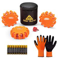 Gear Gurus LED Road Flares Kit (Pack of 3) - Flashing Warning Light Emergency Disc Beacon Roadside Flare Safety Light Magnetic Base for Car Truck Boat - Batteries Screwdriver Storage Bag Included
