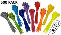 8" Nylon Mounting Cable Ties - 50 lbs - 500 Pack - Multicolor (Blue, Red, Green, Yellow, Fuchsia, Orange, Gray, Purple)