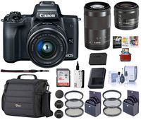 Canon EOS M50 Mirrorless Camera (Black) Bundle Kit | EF-M 15-45mm f/3.5-6.3 + EF-M 55-200mm f/4.5-6.3IS STM Lenses + Camera Case + 16GB SD Card + 49/52mm Filter Kits + Mac Software and Accessories